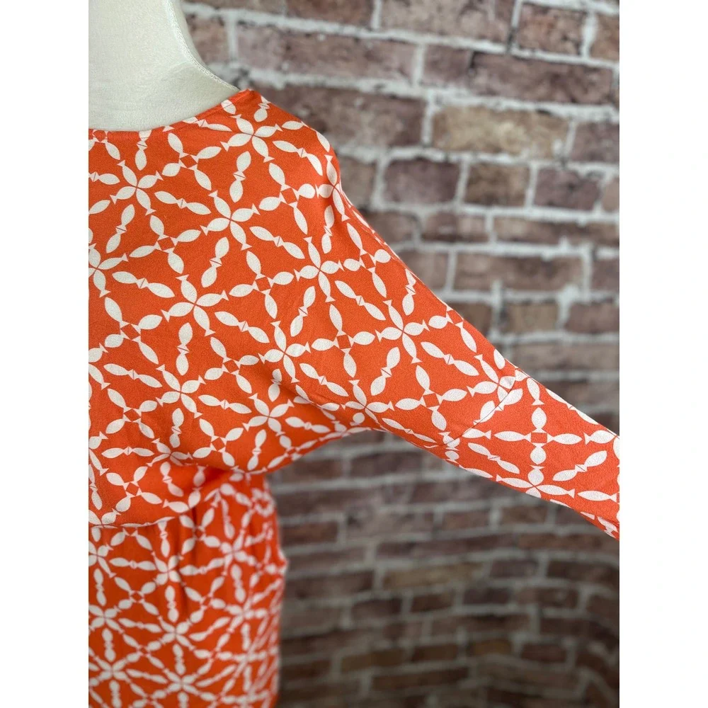 Boden Orange White Geometric Print Long Sleeve Blouson Dress US 4 WH902 - Picture 15 of 16